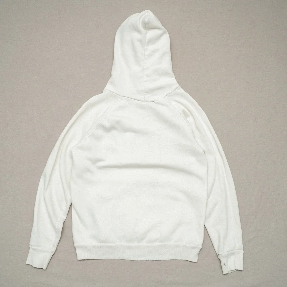 Vintage 70s 80s White Raglan NAU Hoodie Adult Medium Sewn Letters‎ Artex